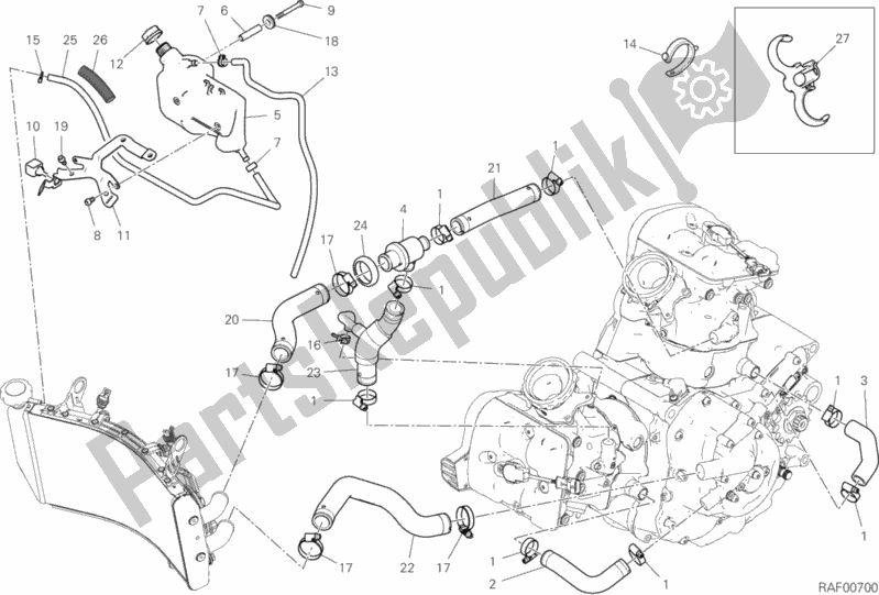 All parts for the Cooling Circuit of the Ducati Hypermotard 950 SP 2020